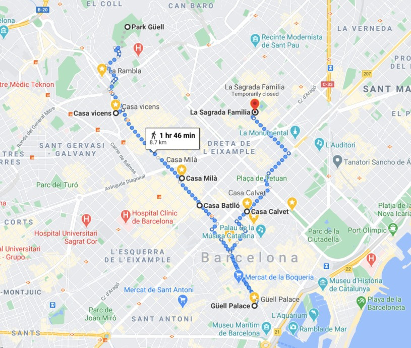 Below is a map with the location of each of antoni gaudí works . 7 Most Famous Antoni Gaudi S Buildings In Barcelona